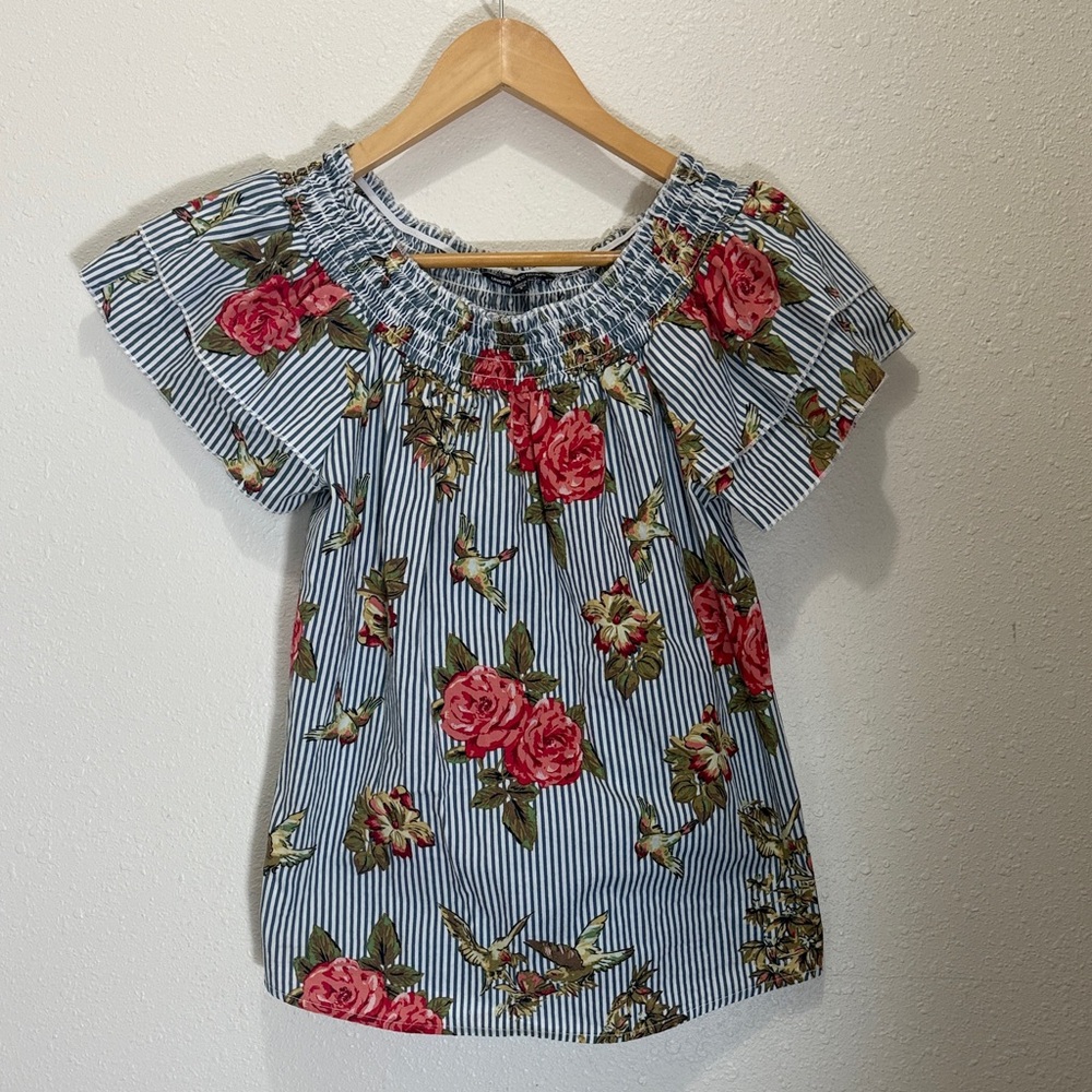 Unique Spectrum Floral Striped Women's Top, Size S